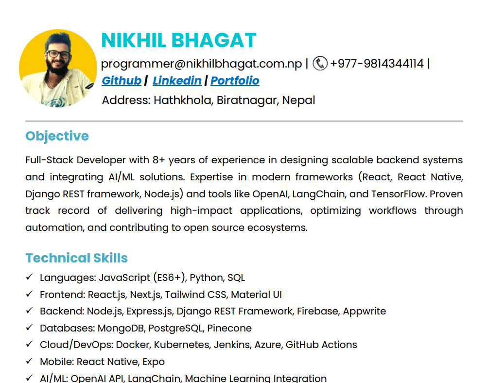 Nikhil Bhagat Resume Preview